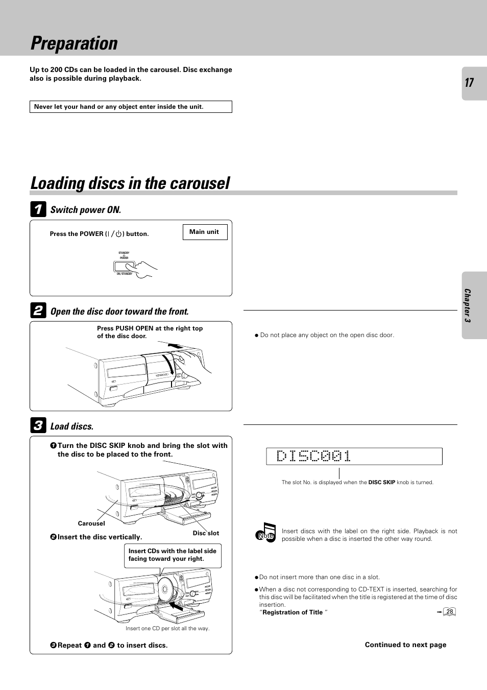 Preparation, Loading discs in the carousel | Kenwood DPF-J6030 User Manual | Page 17 / 44