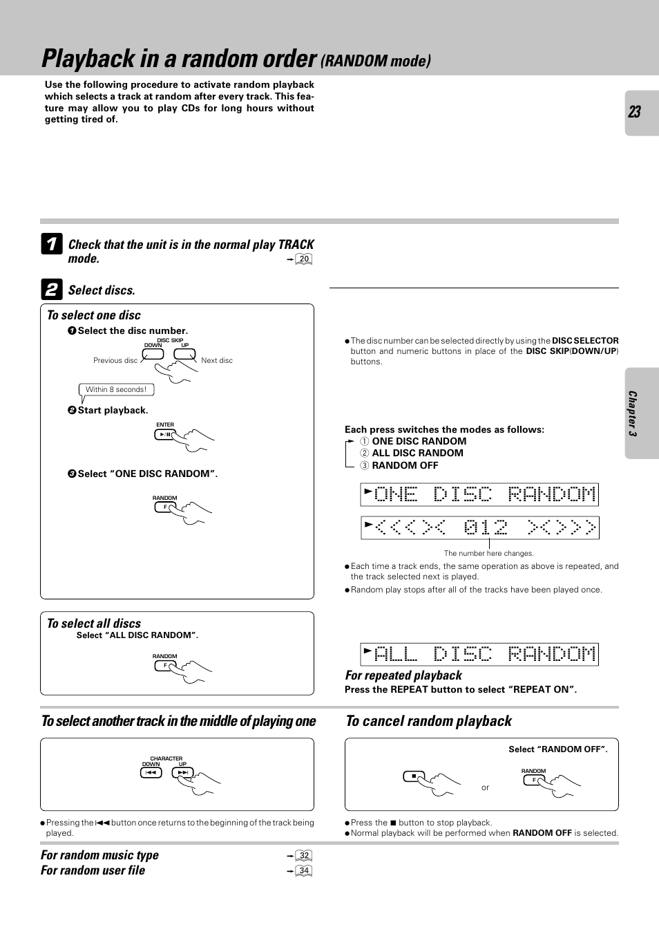 Playback in a random order (random mode), Playback in a random order, Random mode) | Kenwood DPF-J6030 User Manual | Page 23 / 44