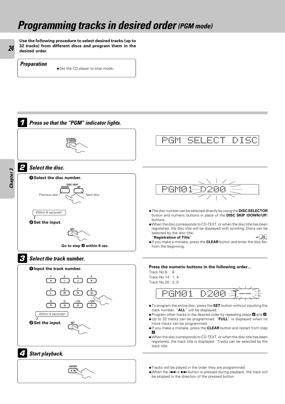 Programming tracks in desired order (pgm mode), Programming tracks in desired order, Pgm mode) | Kenwood DPF-J6030 User Manual | Page 24 / 44