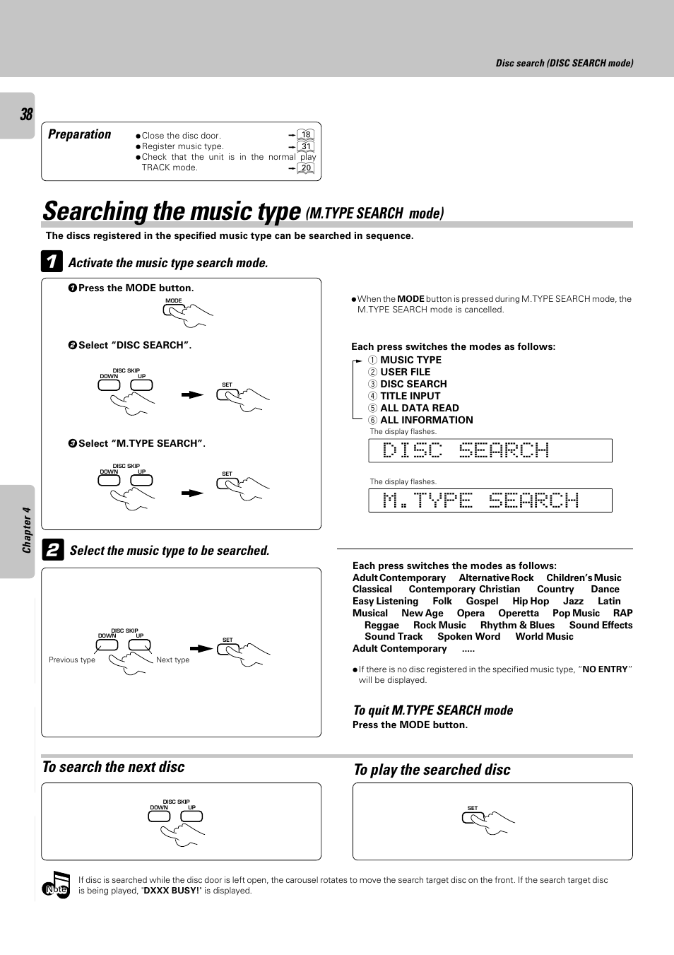 Searching the music type (m.type search mode), Searching the music type, M.type search mode) | Kenwood DPF-J6030 User Manual | Page 38 / 44