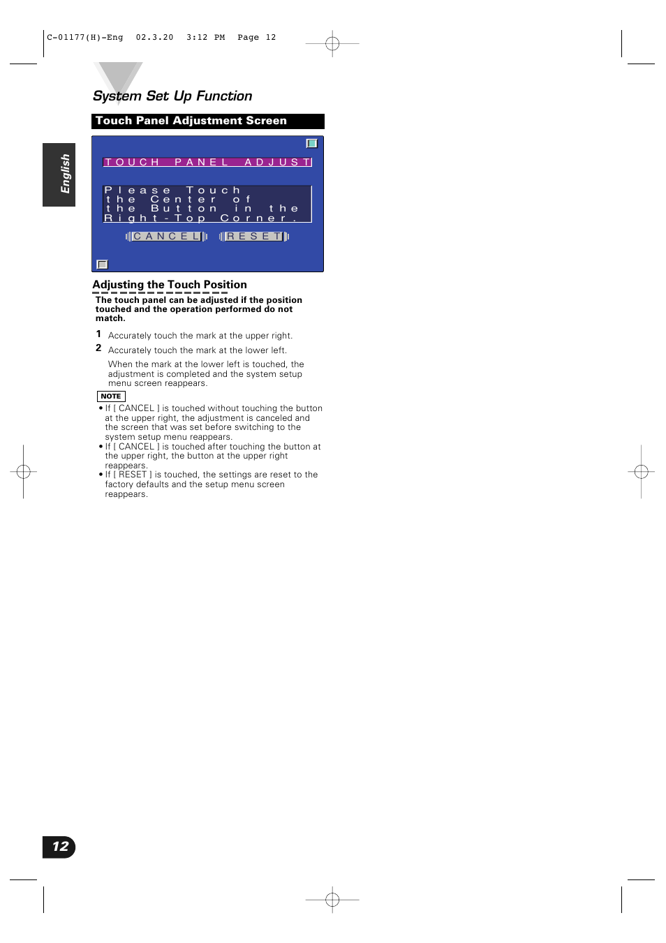 12 system set up function | Kenwood VZ-7000P User Manual | Page 12 / 28