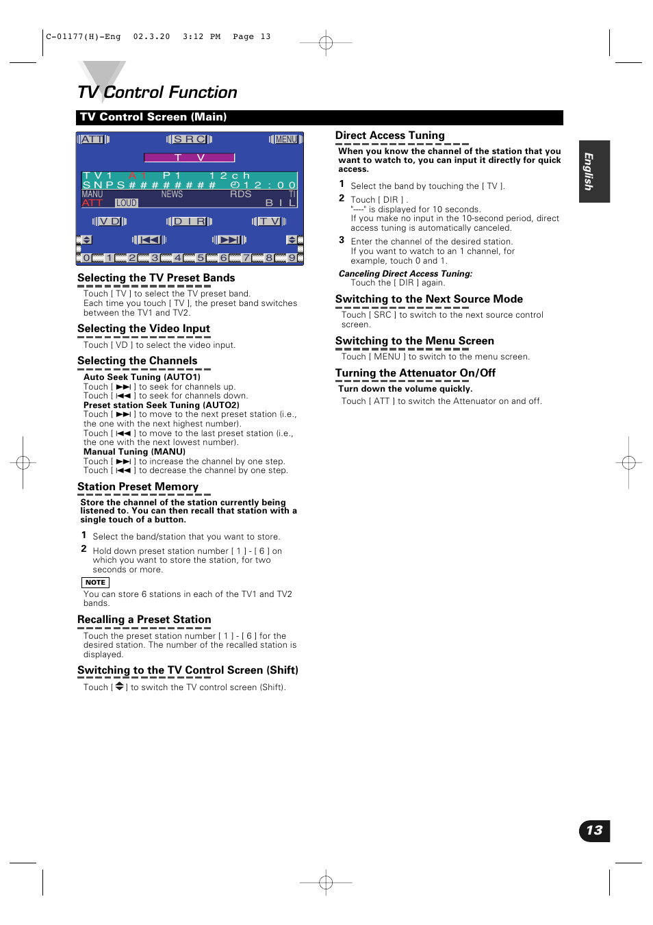 Tv control function | Kenwood VZ-7000P User Manual | Page 13 / 28