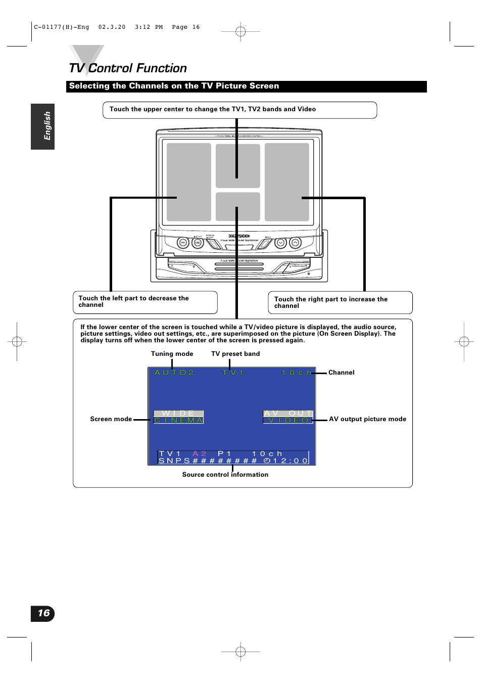 Tv control function | Kenwood VZ-7000P User Manual | Page 16 / 28