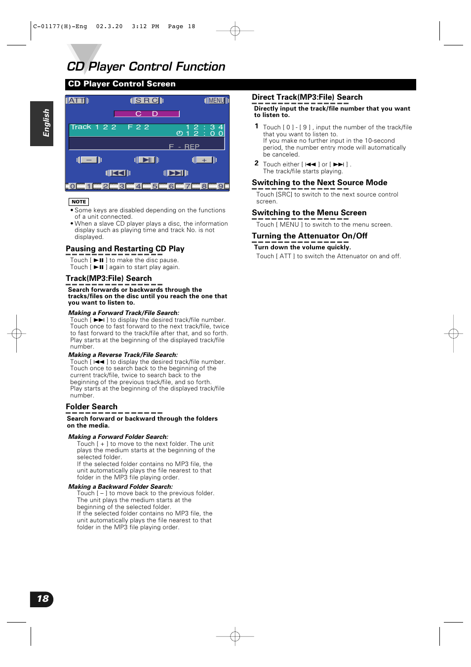 Cd player control function | Kenwood VZ-7000P User Manual | Page 18 / 28