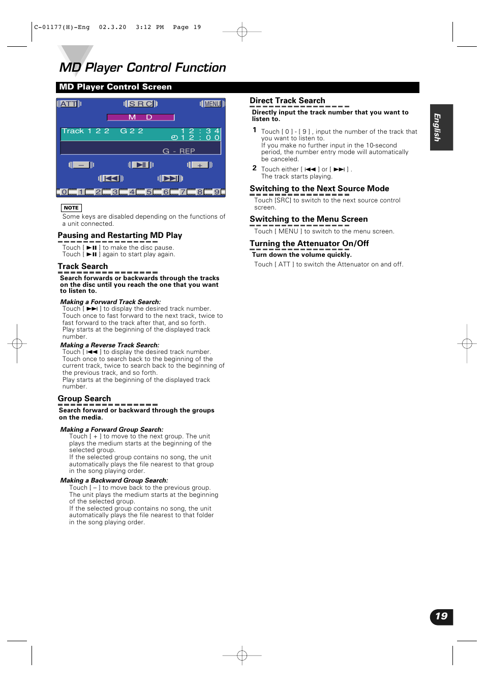 Md player control function | Kenwood VZ-7000P User Manual | Page 19 / 28