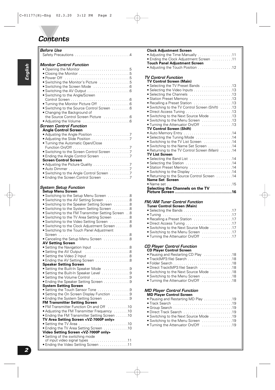 Kenwood VZ-7000P User Manual | Page 2 / 28