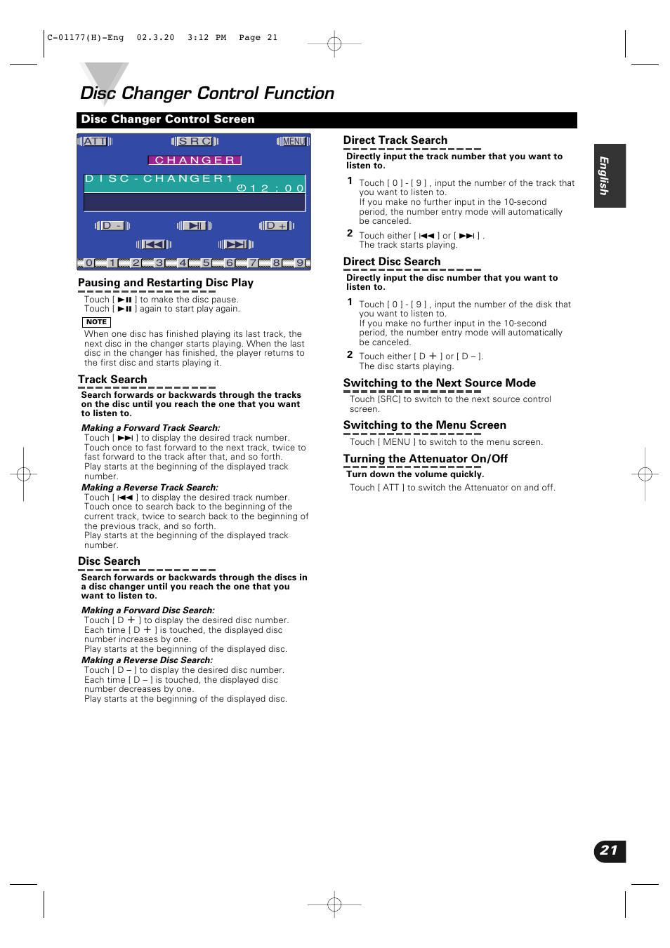 Disc changer control function | Kenwood VZ-7000P User Manual | Page 21 / 28