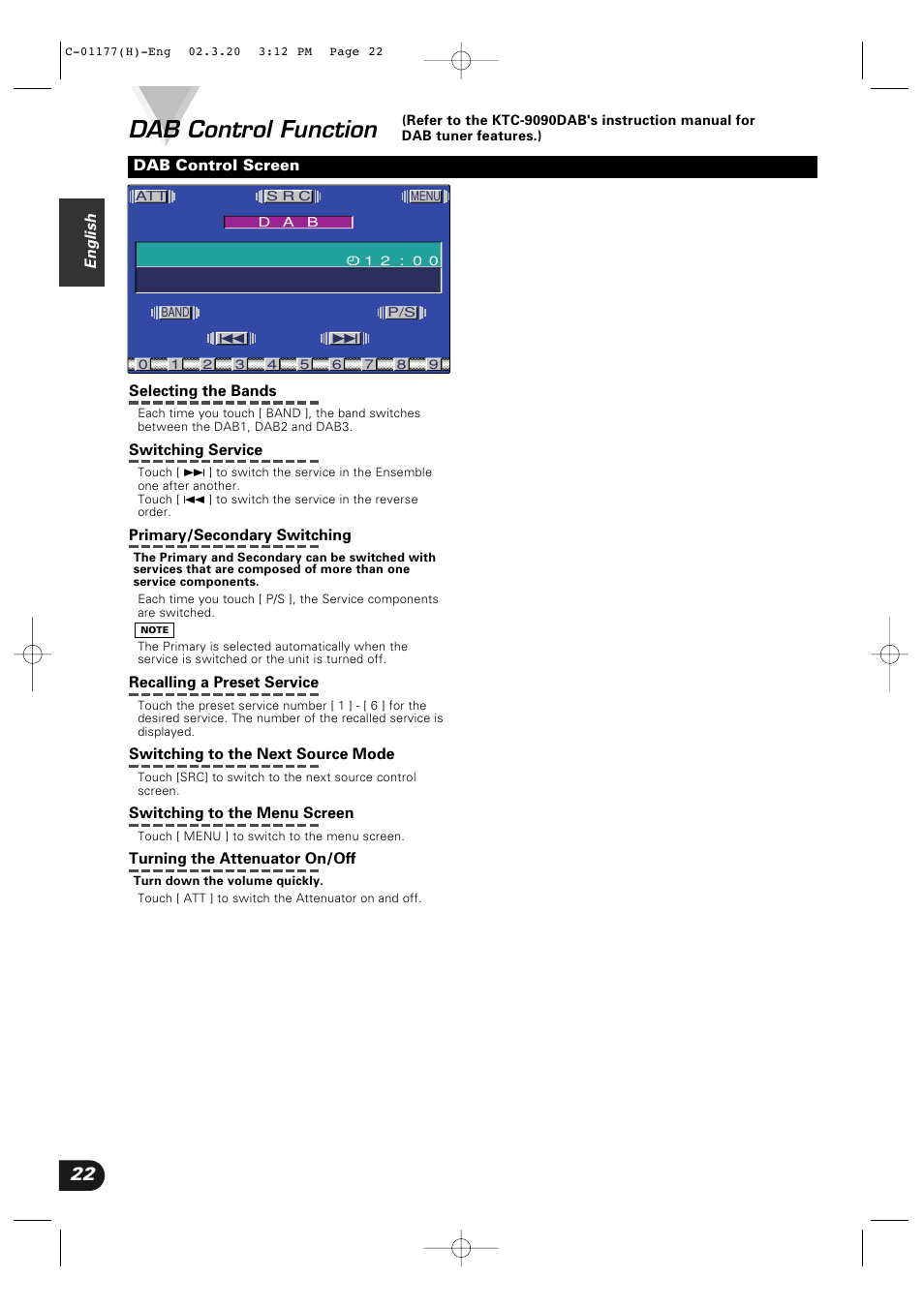 Dab control function | Kenwood VZ-7000P User Manual | Page 22 / 28