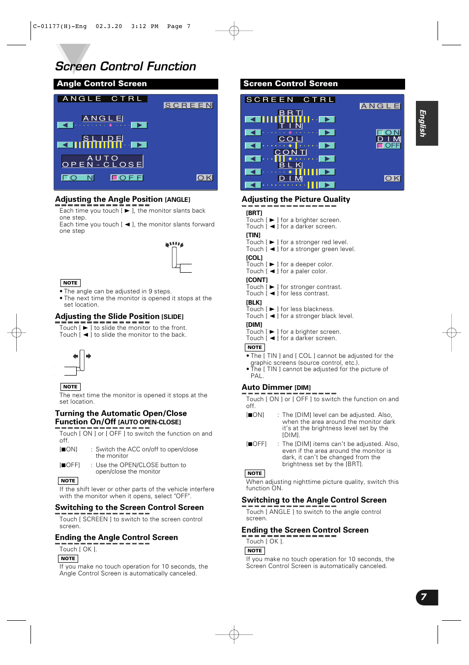 Screen control function | Kenwood VZ-7000P User Manual | Page 7 / 28