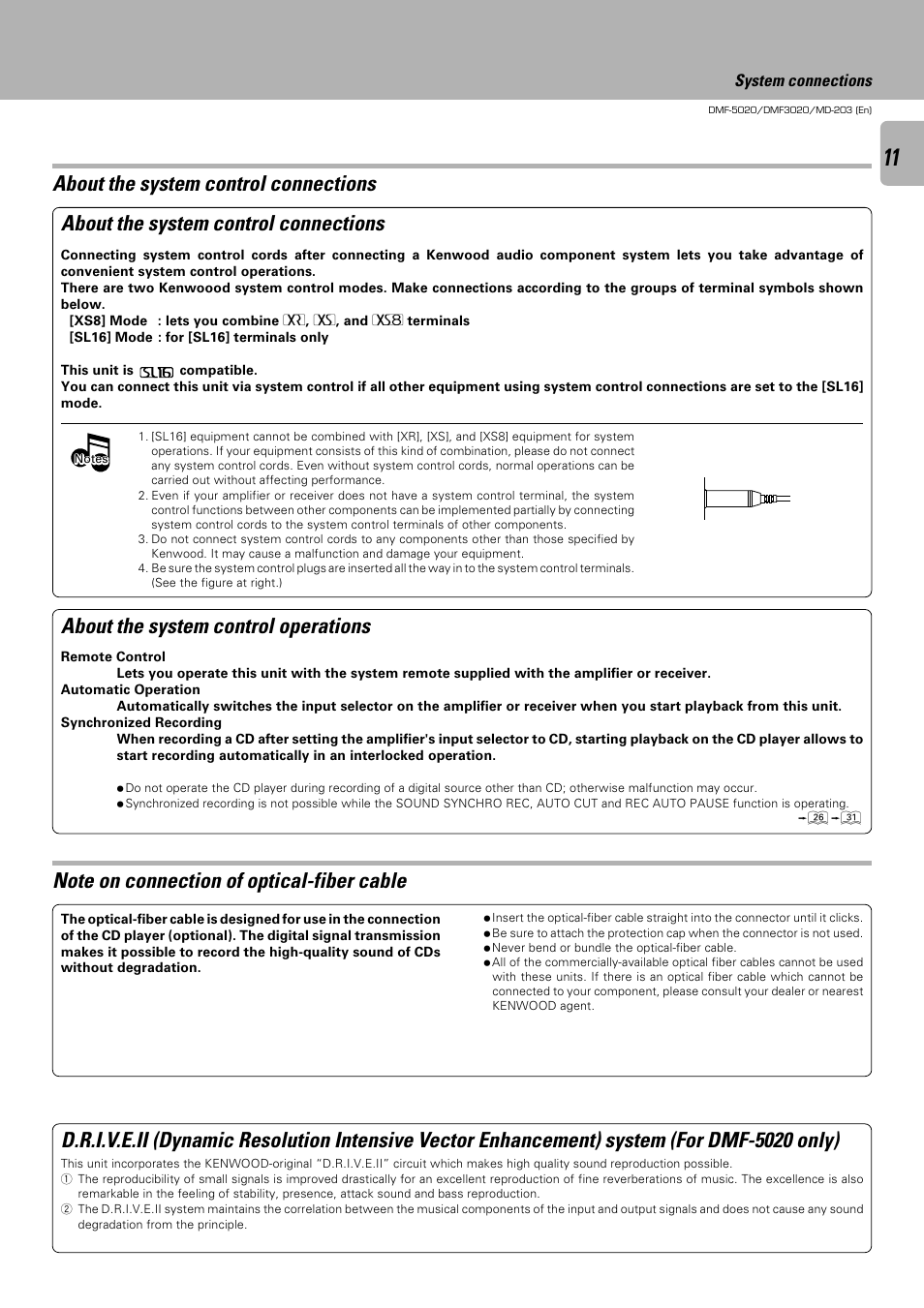 About the system control connections, About the system control operations | Kenwood DMF-5020 User Manual | Page 11 / 56