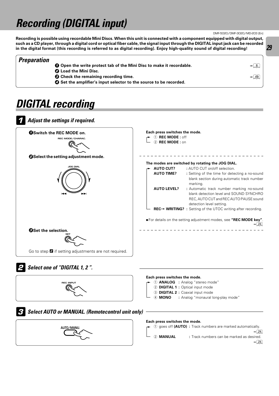 Recording (digital input), Digital recording, Preparation | Adjust the settings if required | Kenwood DMF-5020 User Manual | Page 29 / 56