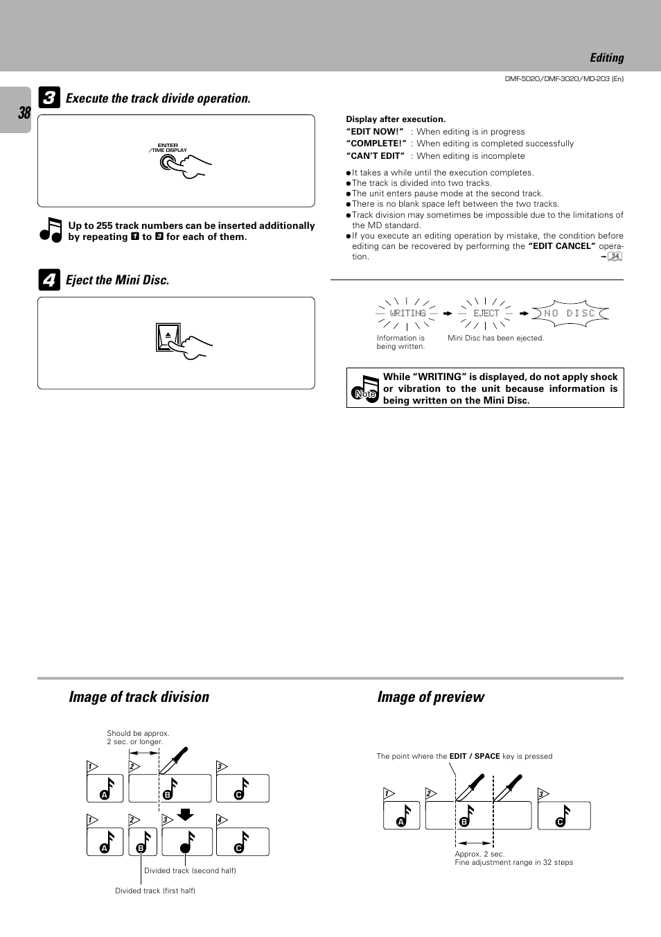 Image of track division image of preview, Editing | Kenwood DMF-5020 User Manual | Page 38 / 56