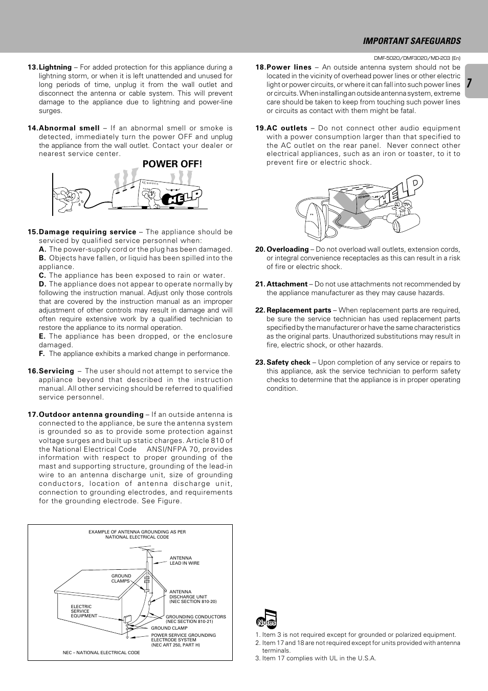 Power off, Important safeguards | Kenwood DMF-5020 User Manual | Page 7 / 56