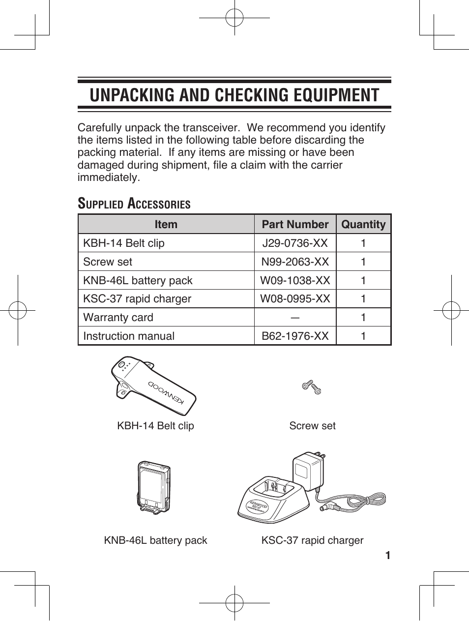 Unpacking and checking equipment | Kenwood ProTalkXLS TK-3230 User Manual | Page 10 / 66