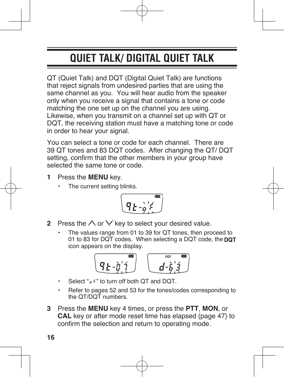 Quiet talk/ digital quiet talk | Kenwood ProTalkXLS TK-3230 User Manual | Page 25 / 66