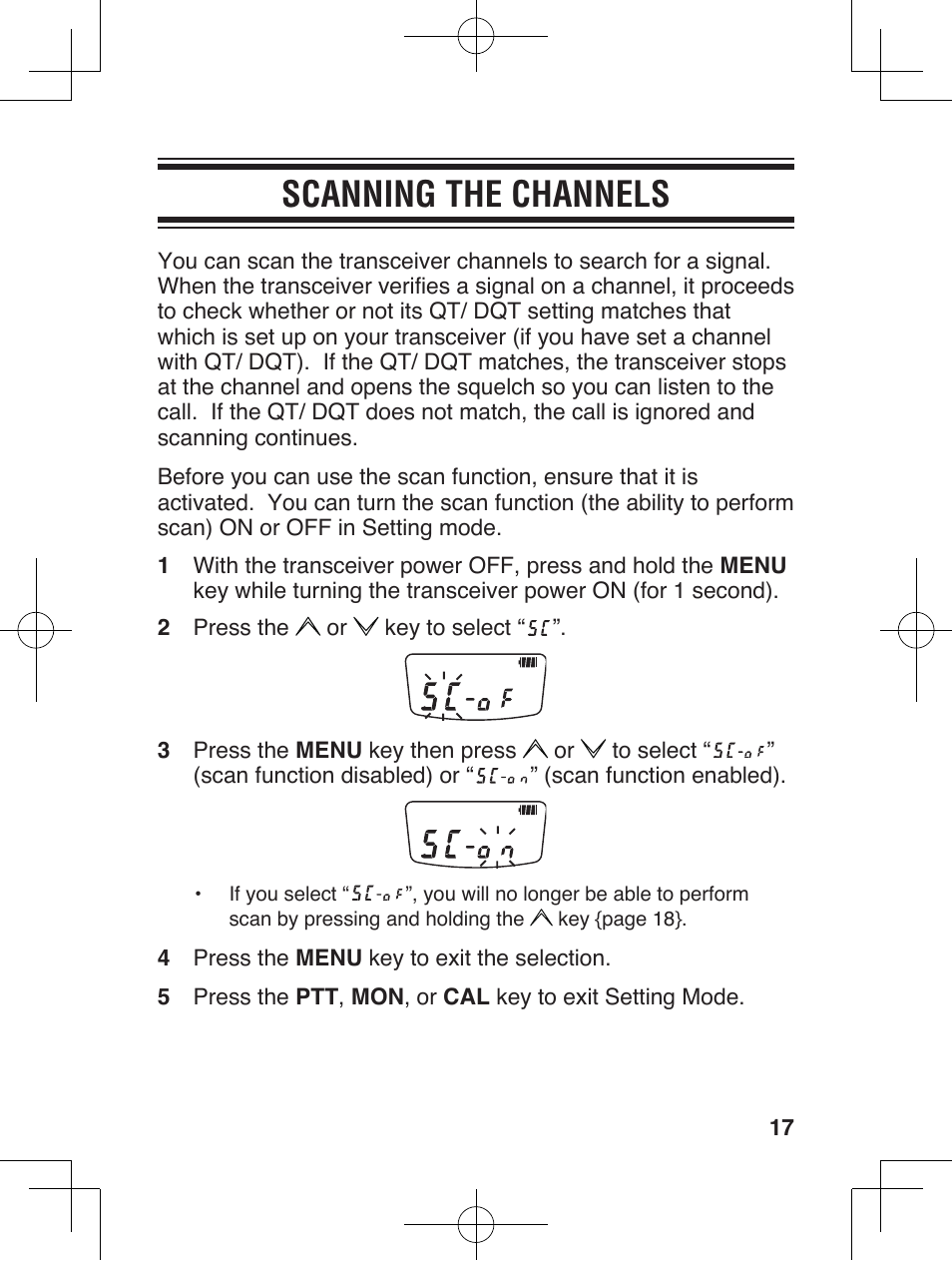 Scanning the channels | Kenwood ProTalkXLS TK-3230 User Manual | Page 26 / 66