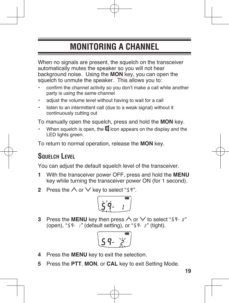 Monitoring a channel | Kenwood ProTalkXLS TK-3230 User Manual | Page 28 / 66