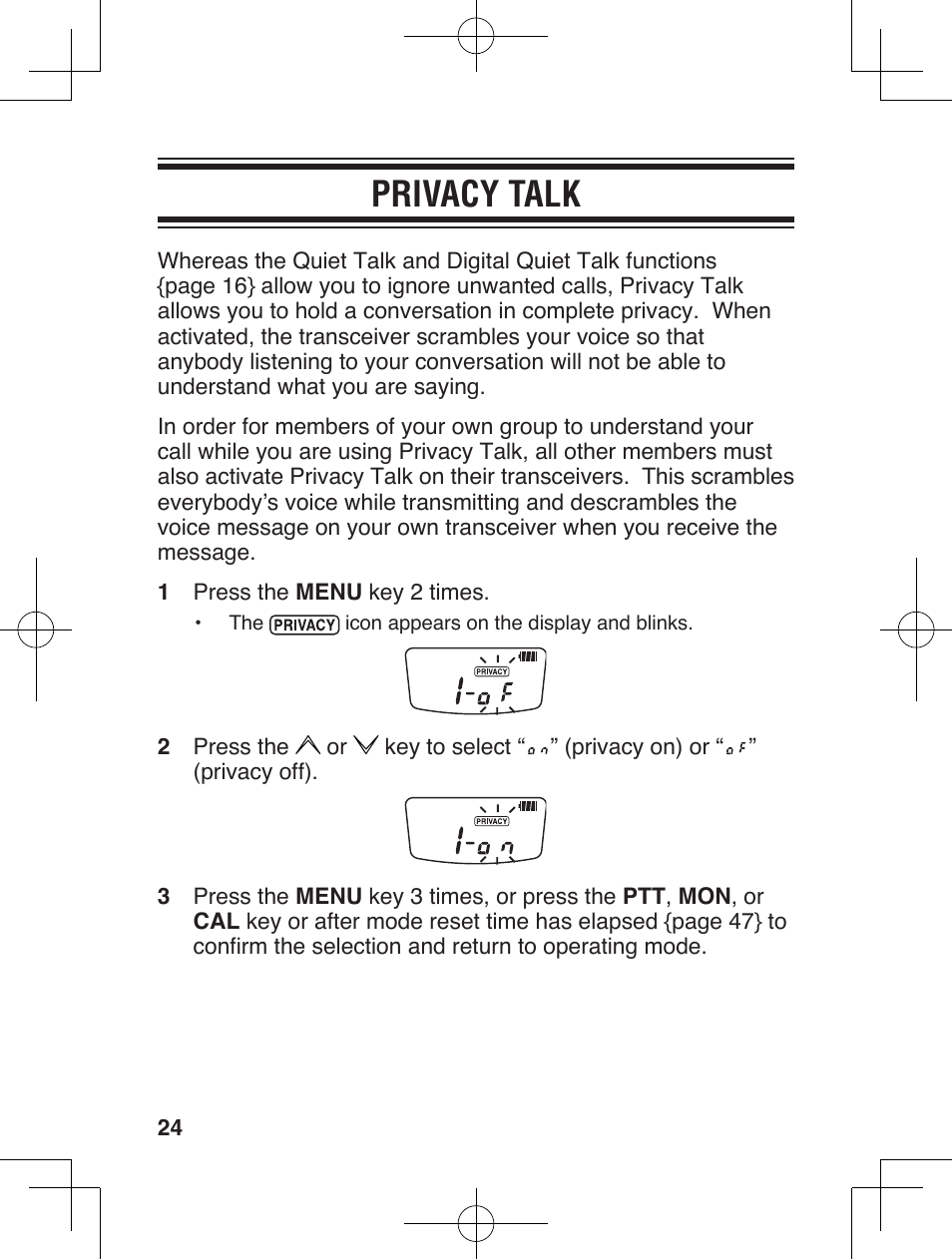 Privacy talk | Kenwood ProTalkXLS TK-3230 User Manual | Page 33 / 66