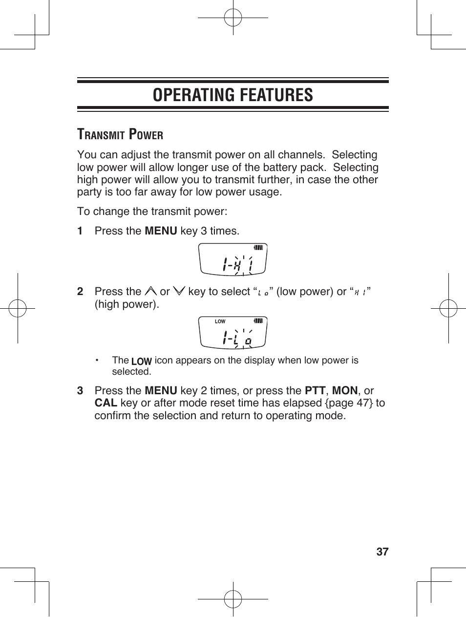 Operating features | Kenwood ProTalkXLS TK-3230 User Manual | Page 46 / 66