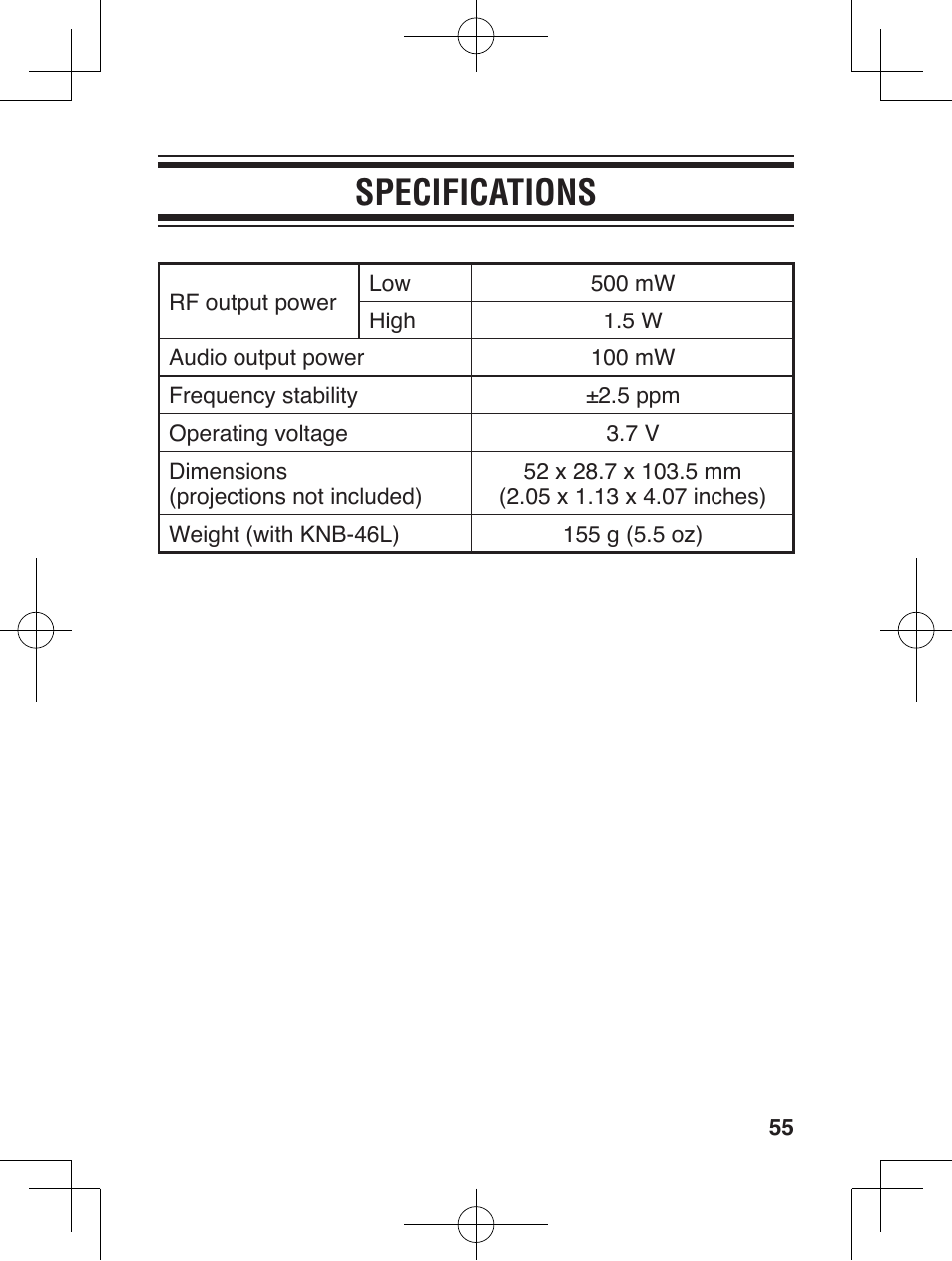 Specifications | Kenwood ProTalkXLS TK-3230 User Manual | Page 64 / 66