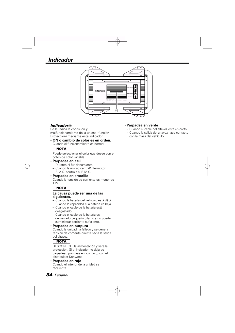 Indicador | Kenwood KAC-PS650D User Manual | Page 34 / 44