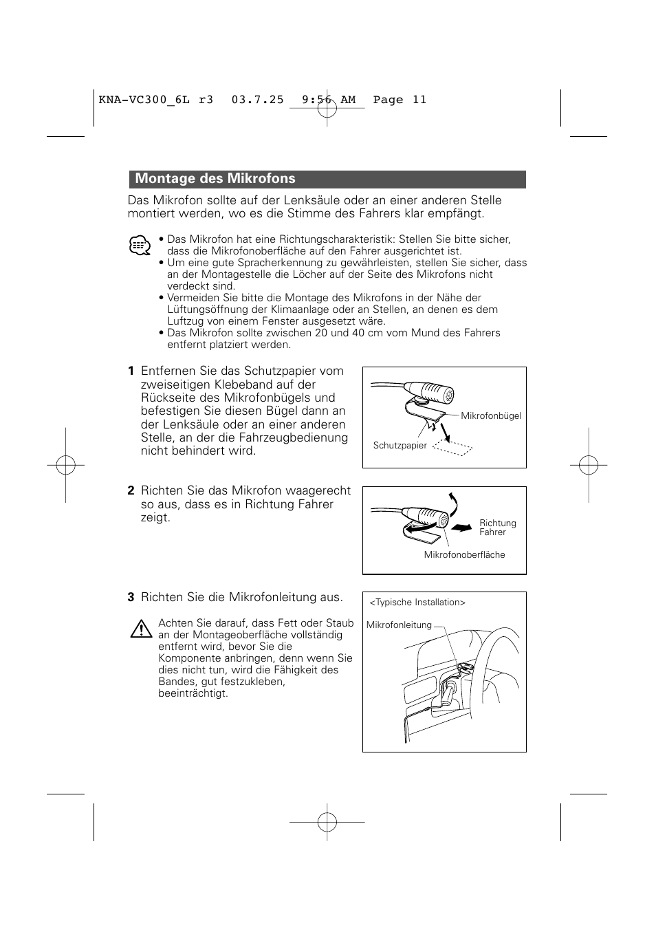 Montage des mikrofons | Kenwood KNA-VC300 User Manual | Page 9 / 16