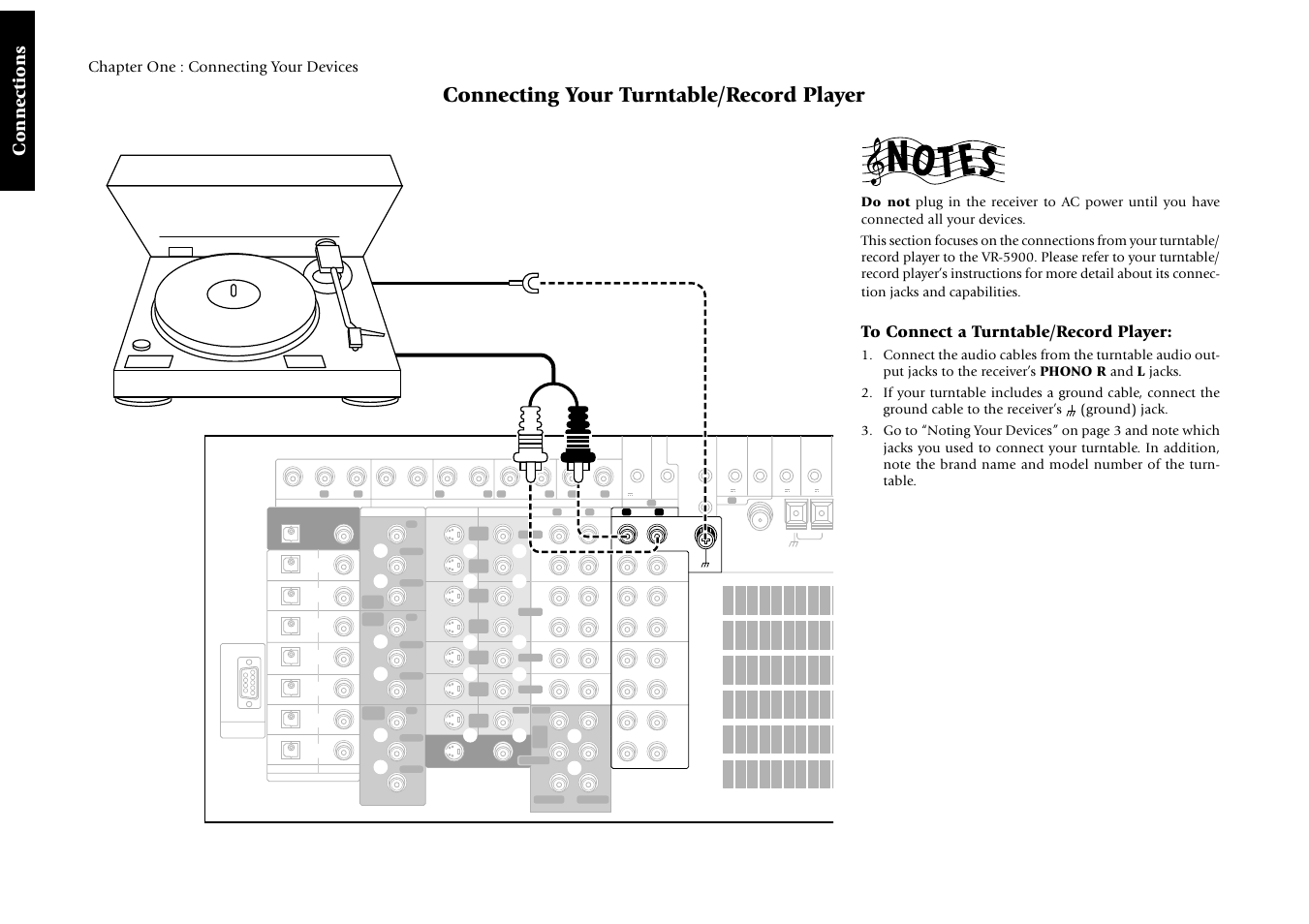 Connecting your turntable/record player, Connections, Chapter one : connecting your devices | Kenwood Sovereign VR-5900 User Manual | Page 36 / 66