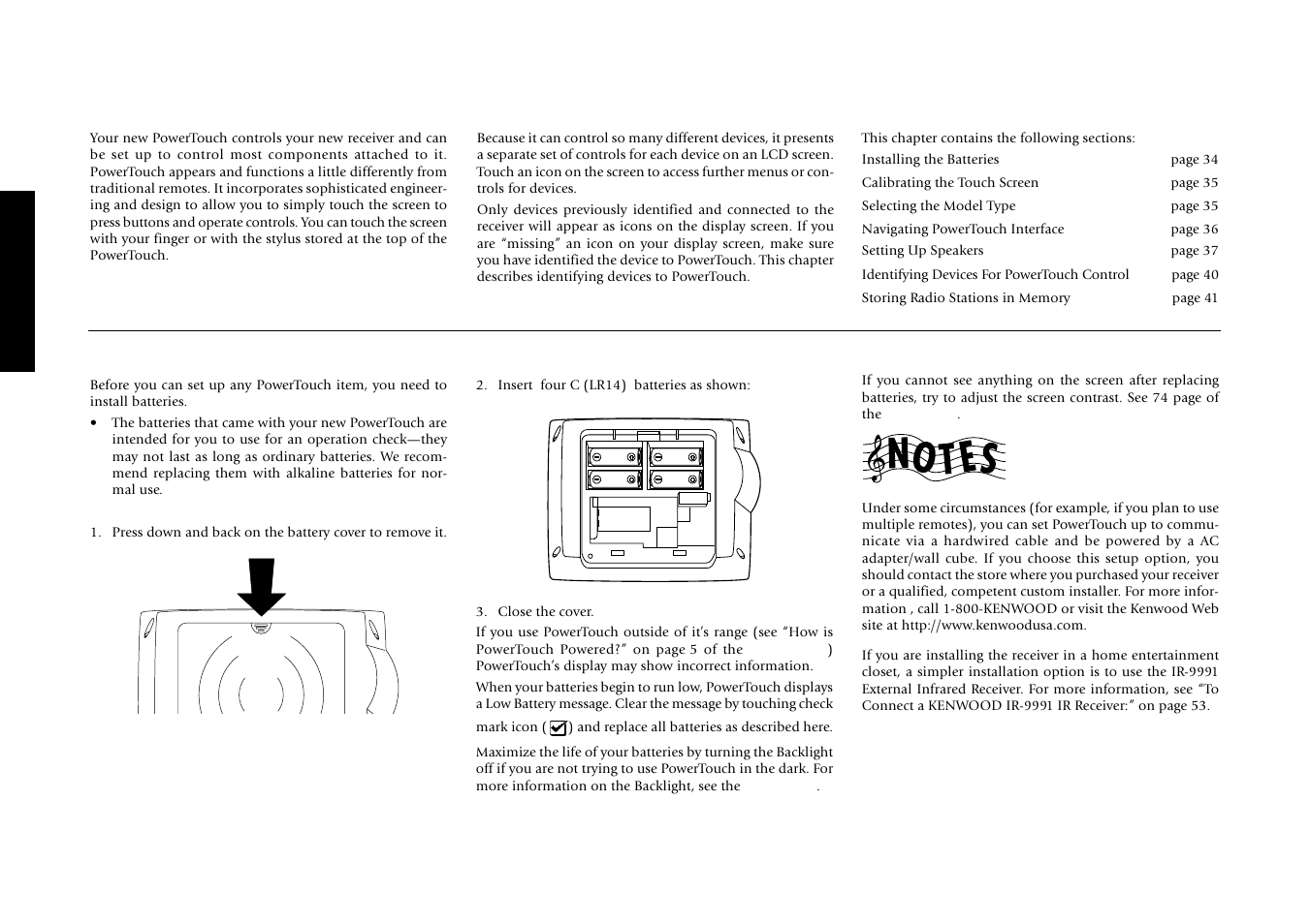 Chapter two: setting up powertouch, Installing the batteries | Kenwood Sovereign VR-5900 User Manual | Page 40 / 66