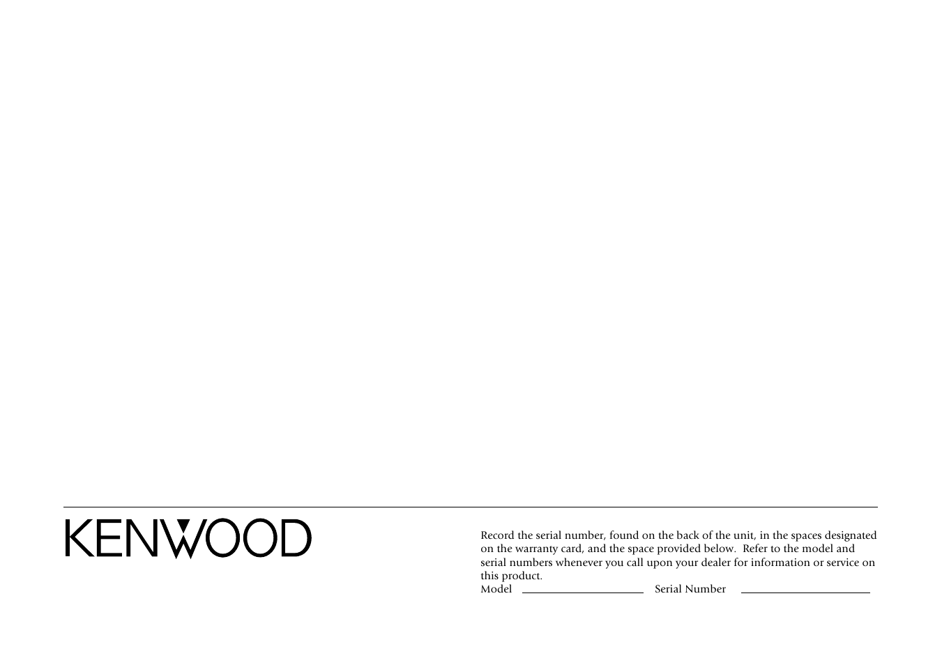 For your records | Kenwood Sovereign VR-5900 User Manual | Page 66 / 66