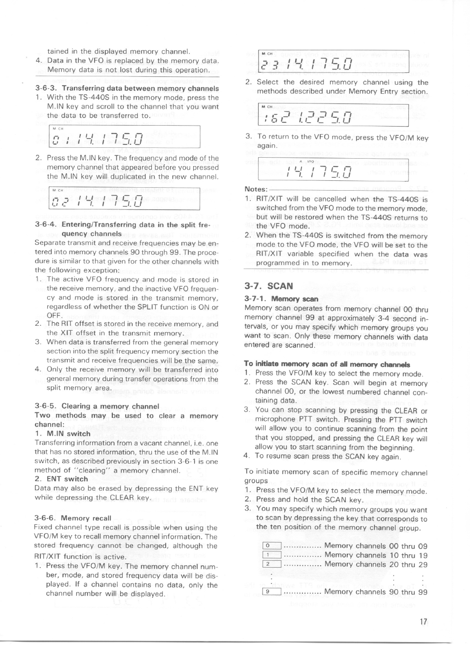 7. scan, 7-1. memory scan, To initiate memory scan of all memory channels | 1 c n | Kenwood TS-440S User Manual | Page 19 / 57