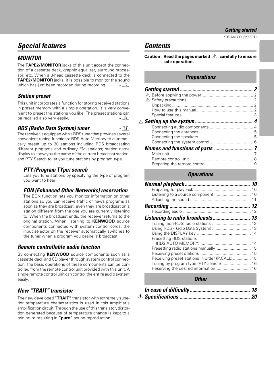 Kenwood KRF-A4020 User Manual | Page 3 / 20