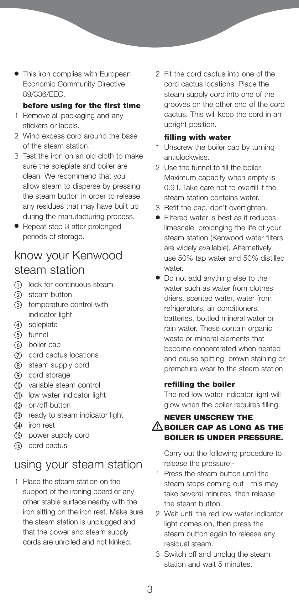 Know your kenwood steam station, Using your steam station | Kenwood IC400 User Manual | Page 6 / 9