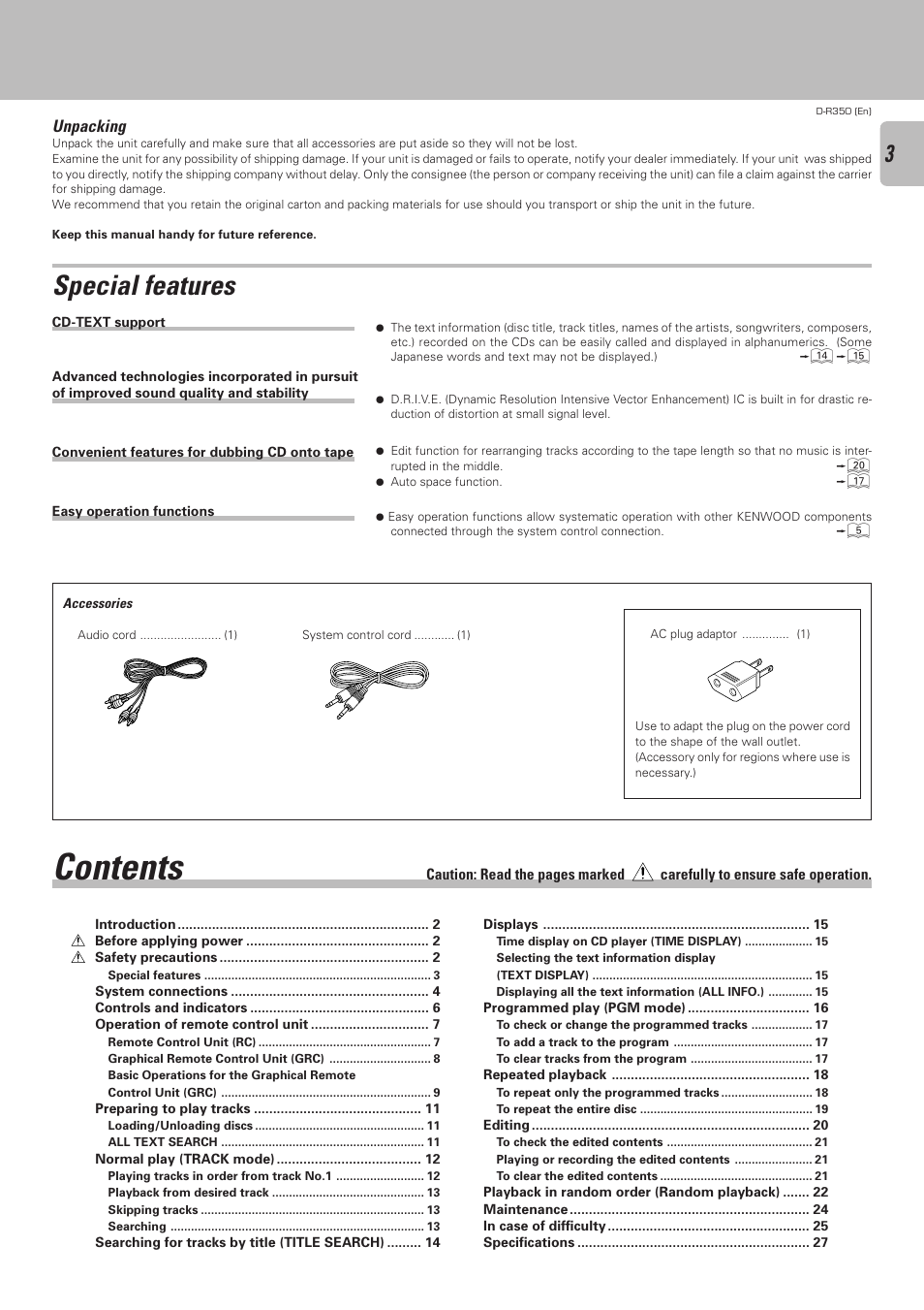 Kenwood D-R350 User Manual | Page 3 / 28