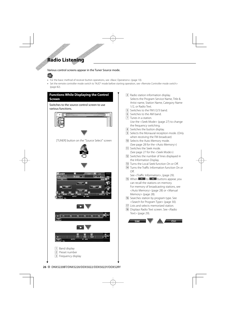 Radio listening | Kenwood DDX5022Y User Manual | Page 26 / 96