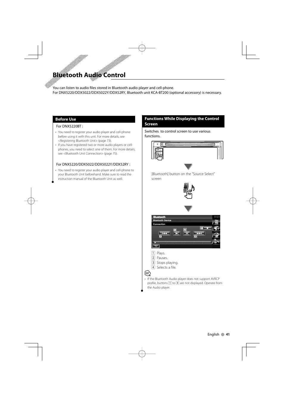 Bluetooth audio control | Kenwood DDX5022Y User Manual | Page 41 / 96