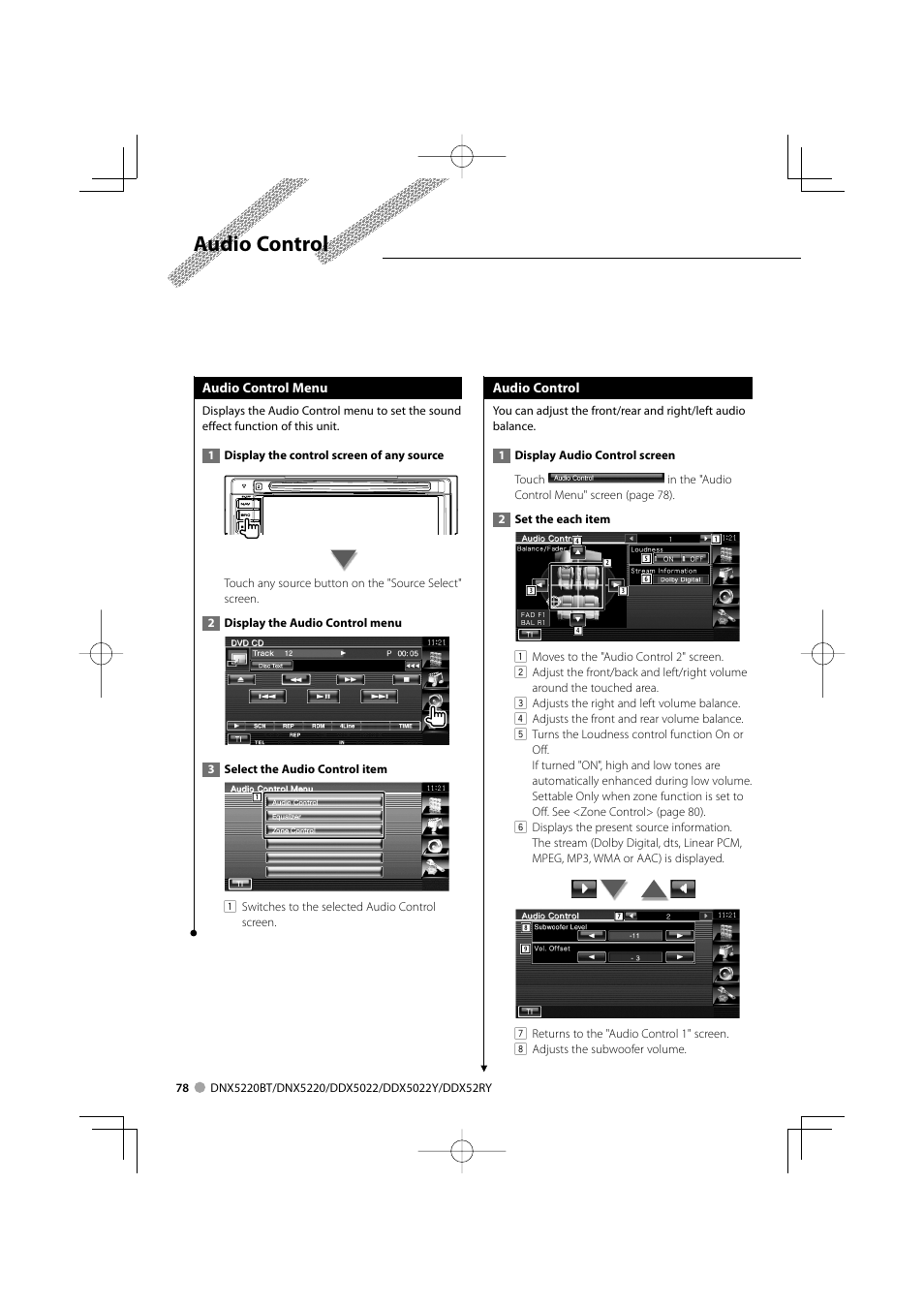 Audio control | Kenwood DDX5022Y User Manual | Page 78 / 96