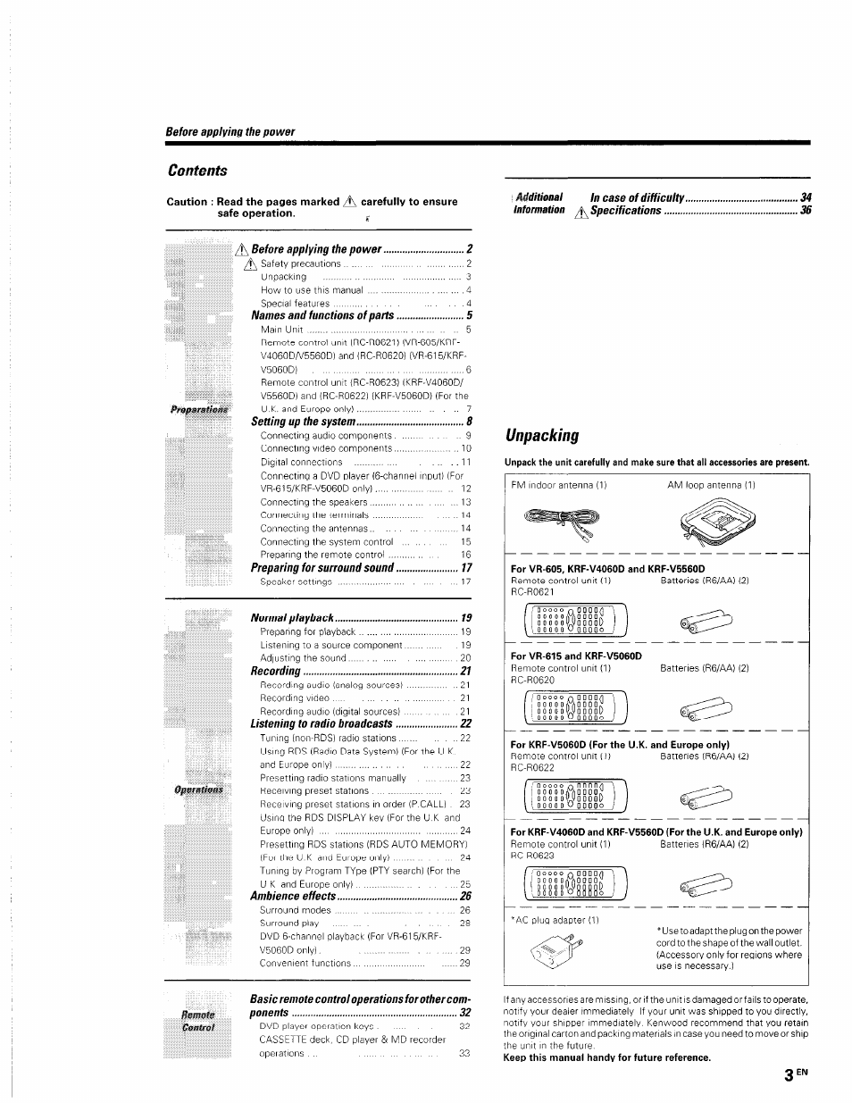 Kenwood KRF-V5560D User Manual | Page 3 / 40