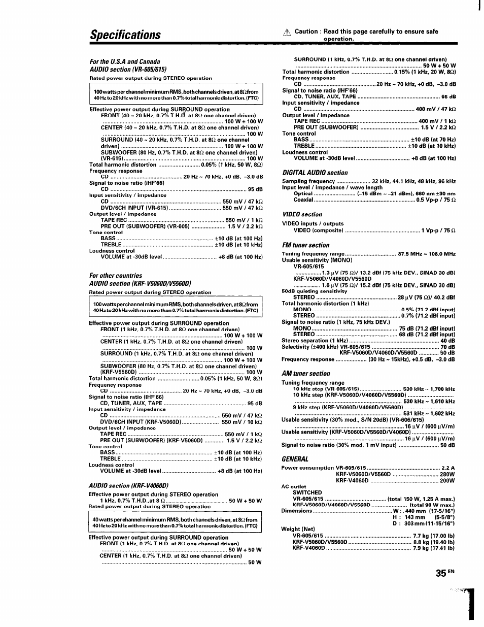 Specifications | Kenwood KRF-V5560D User Manual | Page 35 / 40