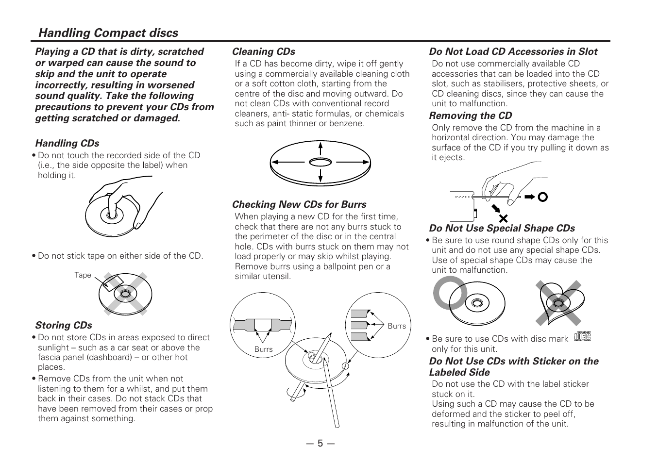 Handling compact discs | Kenwood CD-RECEIVER KDC-6070R User Manual | Page 5 / 40