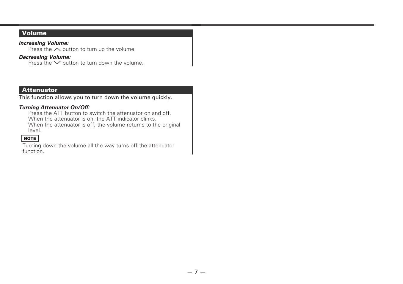 Volume, Attenuator | Kenwood CD-RECEIVER KDC-6070R User Manual | Page 7 / 40