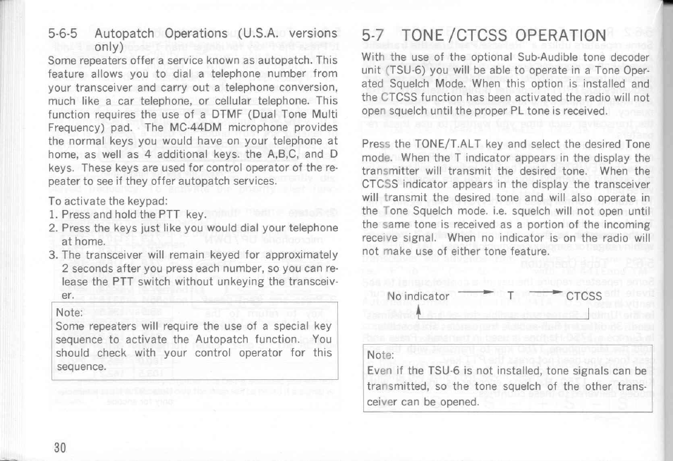 7 tone/ctcss operation, Tone / ctcss operation | Kenwood TM-441A User Manual | Page 30 / 59