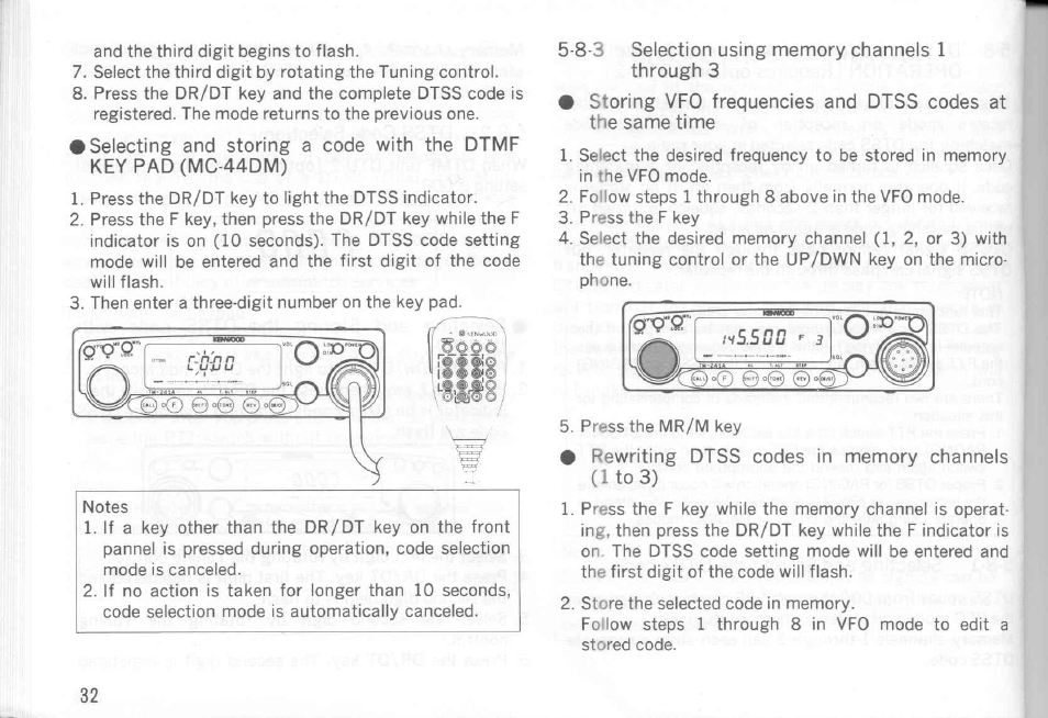 8-3 selection using memory channels 1 through 3, Rewriting dtss codes in memory channels (ito 3) | Kenwood TM-441A User Manual | Page 32 / 59