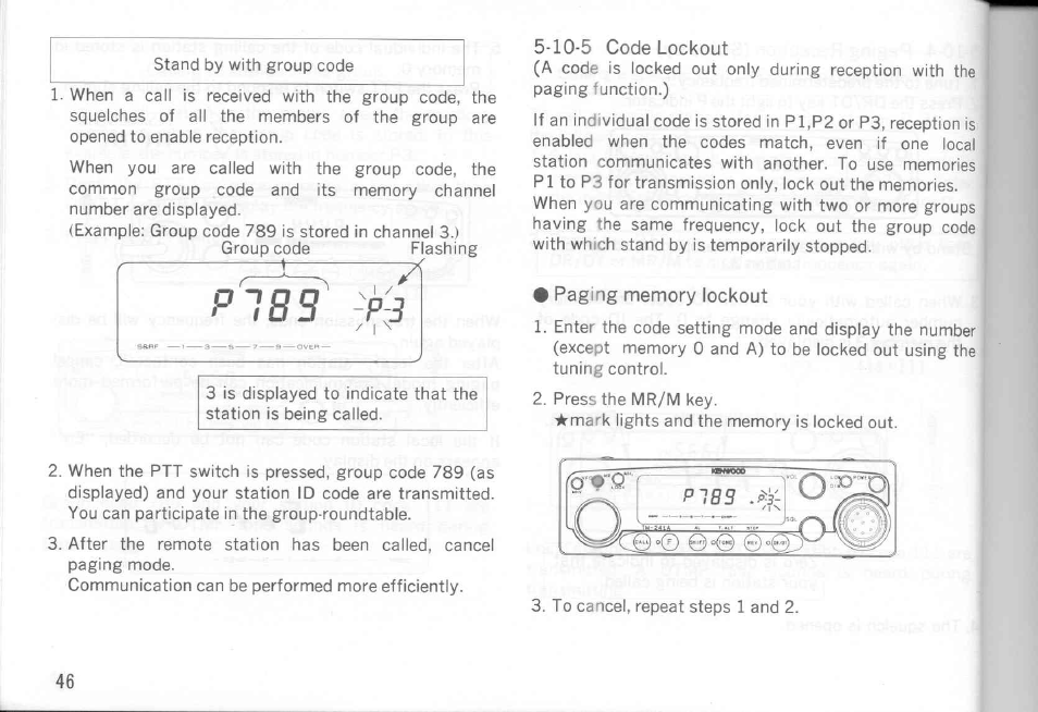 10-5 code lockout, Paging memory lockout | Kenwood TM-441A User Manual | Page 46 / 59