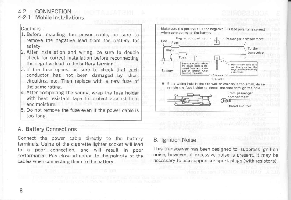 2 connection 4-2-1 mobile installations, A. battery connections, B. ignition noise | Kenwood TM-441A User Manual | Page 8 / 59