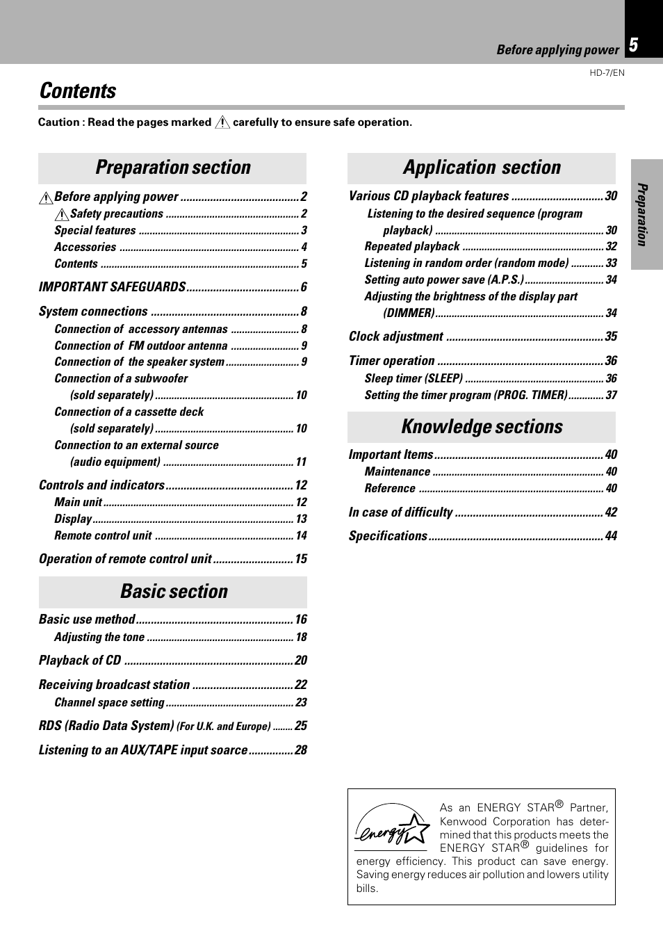 Kenwood HD-7 User Manual | Page 5 / 44