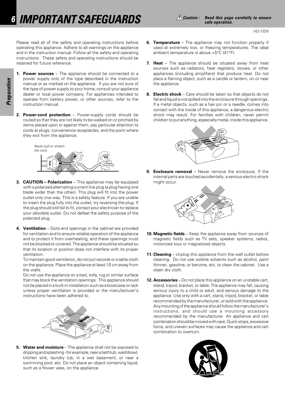 Important safeguards, Preparation | Kenwood HD-7 User Manual | Page 6 / 44