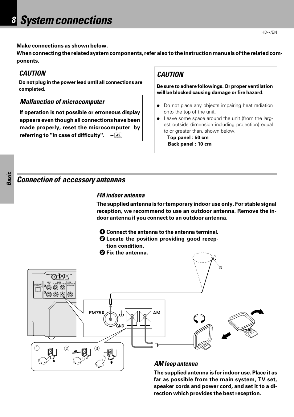 System connections, Connection of accessory antennas | Kenwood HD-7 User Manual | Page 8 / 44