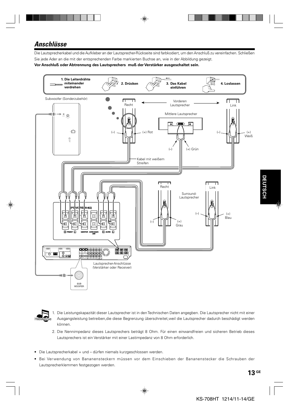 Anschlüsse, Deutsch | Kenwood KS-708HT User Manual | Page 13 / 28