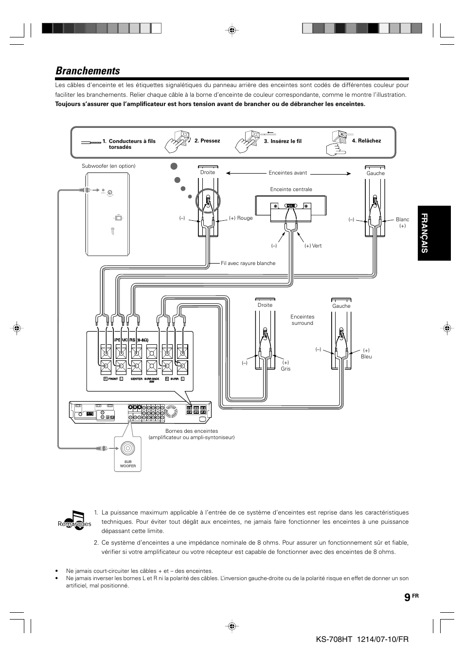 Branchements, Français | Kenwood KS-708HT User Manual | Page 9 / 28