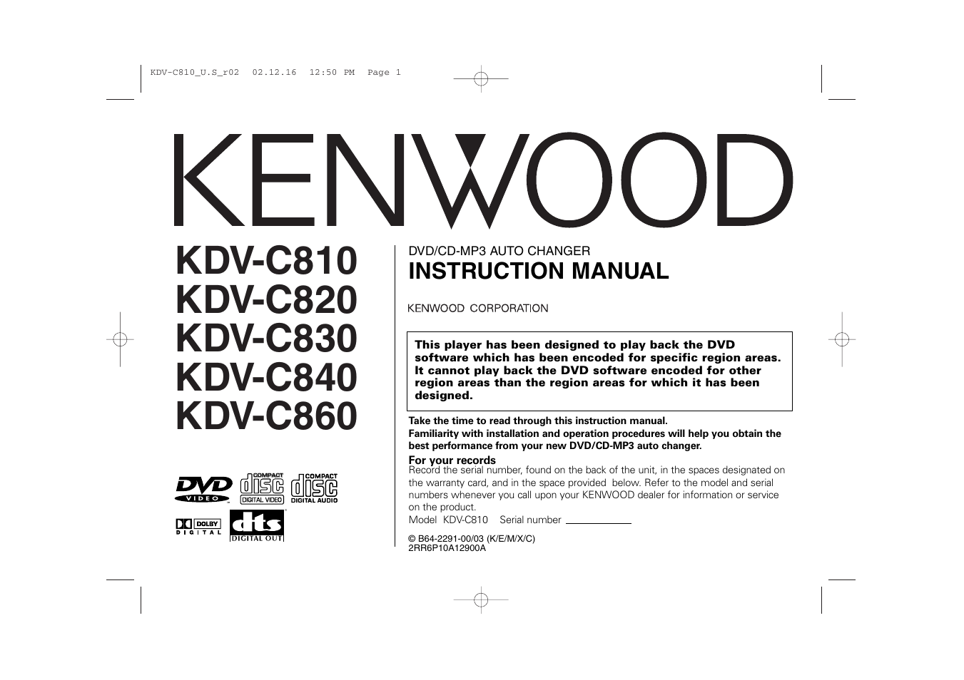 Kenwood KDV-C820  EN User Manual | 40 pages